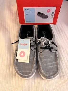 Cat & Jack Gray Knit Kids Boat Shoes with Black Laces